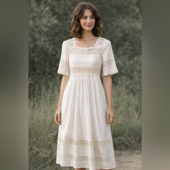Topshop Dresses & Skirts - Topshop Cream Midi Sundress Square Neck Short Sleeves